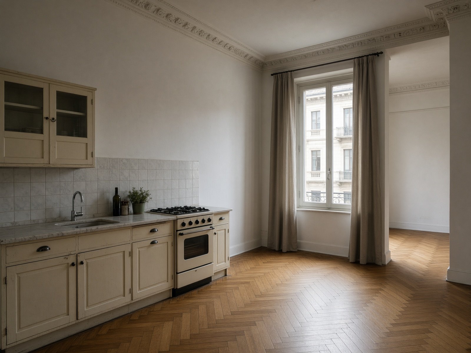 Trilocale al primo piano, cucina arredata